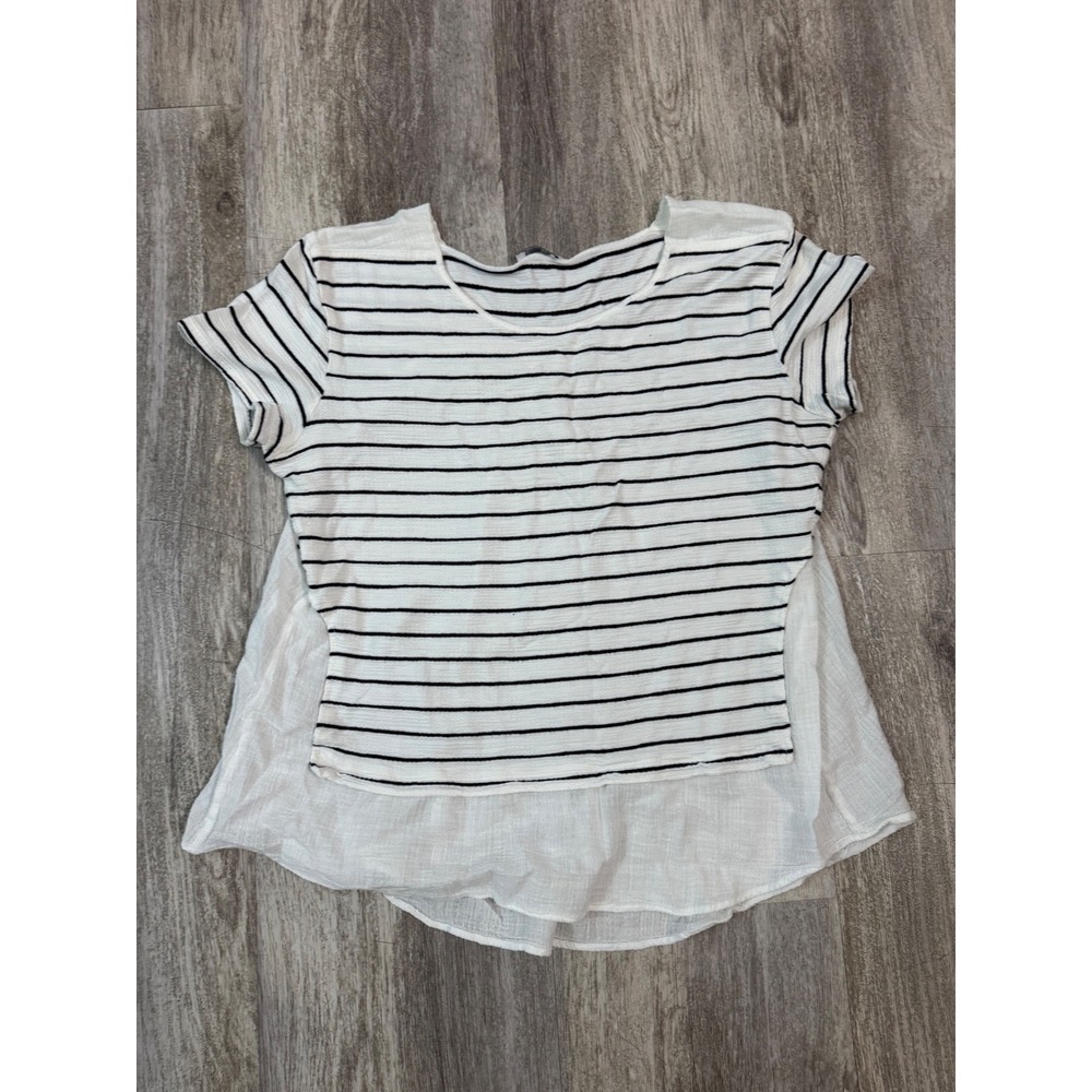 ZARA W Collection Black White Striped  Top‎ Layered Look Women's Size M Cotton